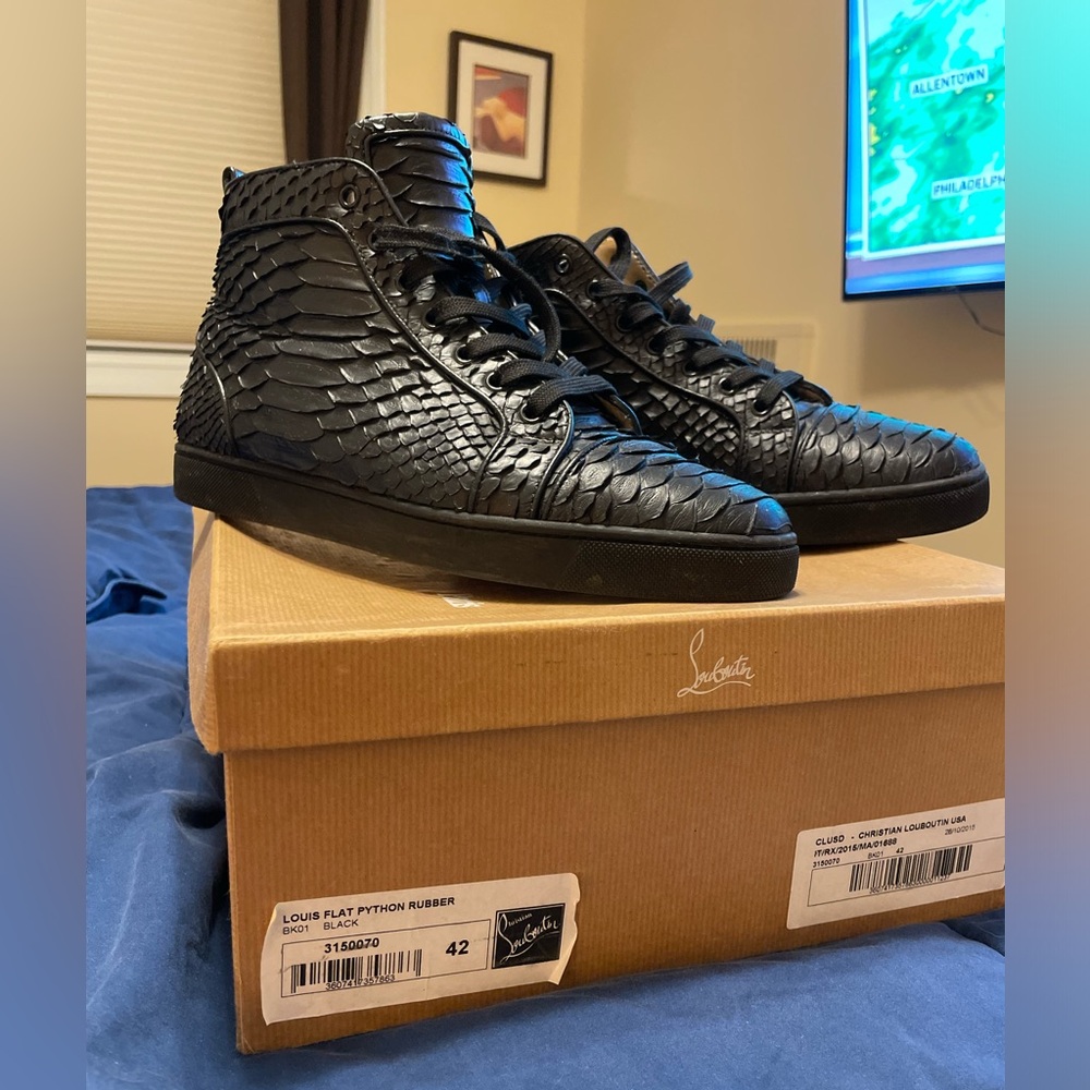 Christian Louboutin Black Python Louis Flat High Top Sneakers Size 42 men’s